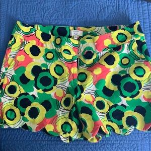 Multi floral colored scalloped mid length shorts